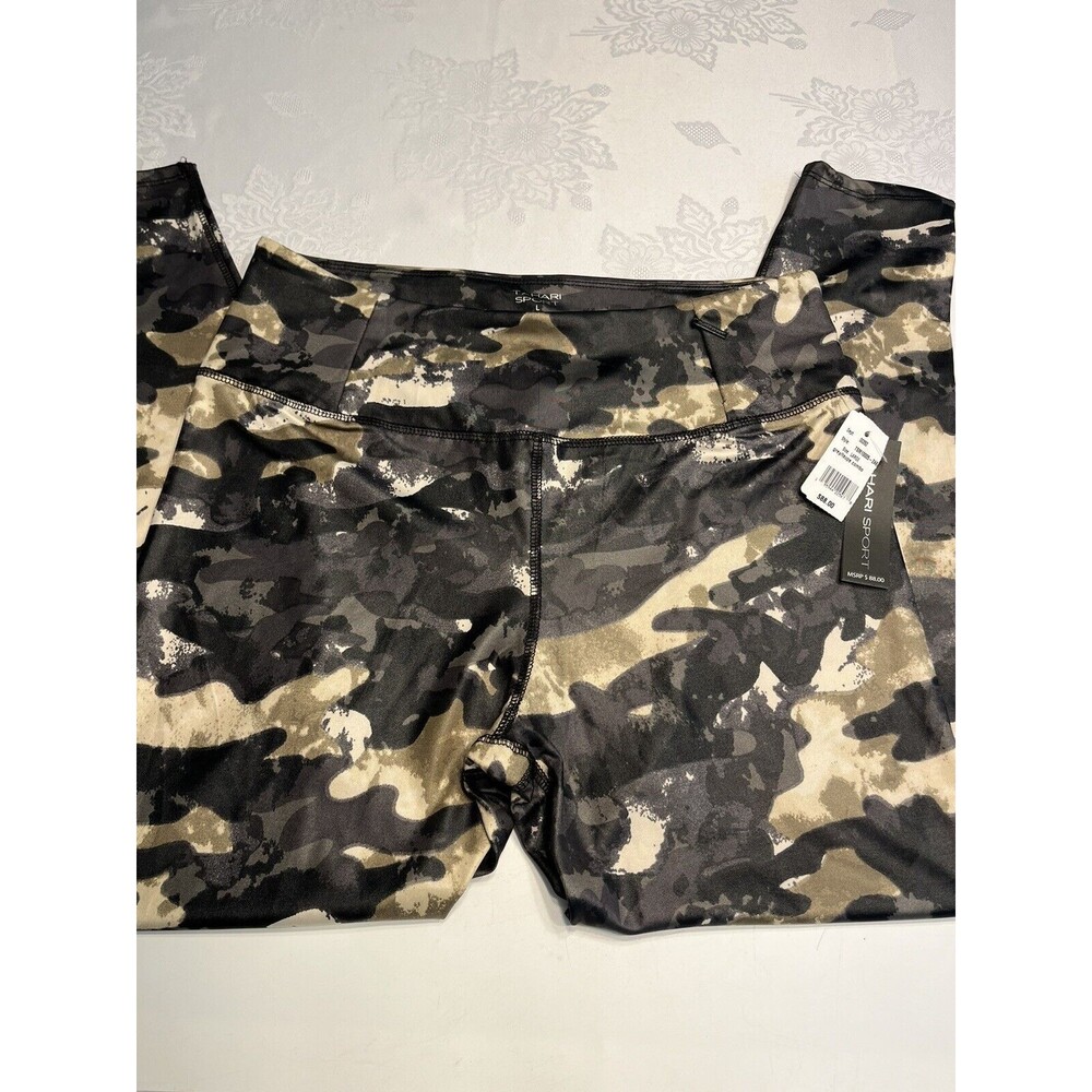 Tahari Sport Camouflage Gray Taupe Legging Pants Sz L - MSRP $88